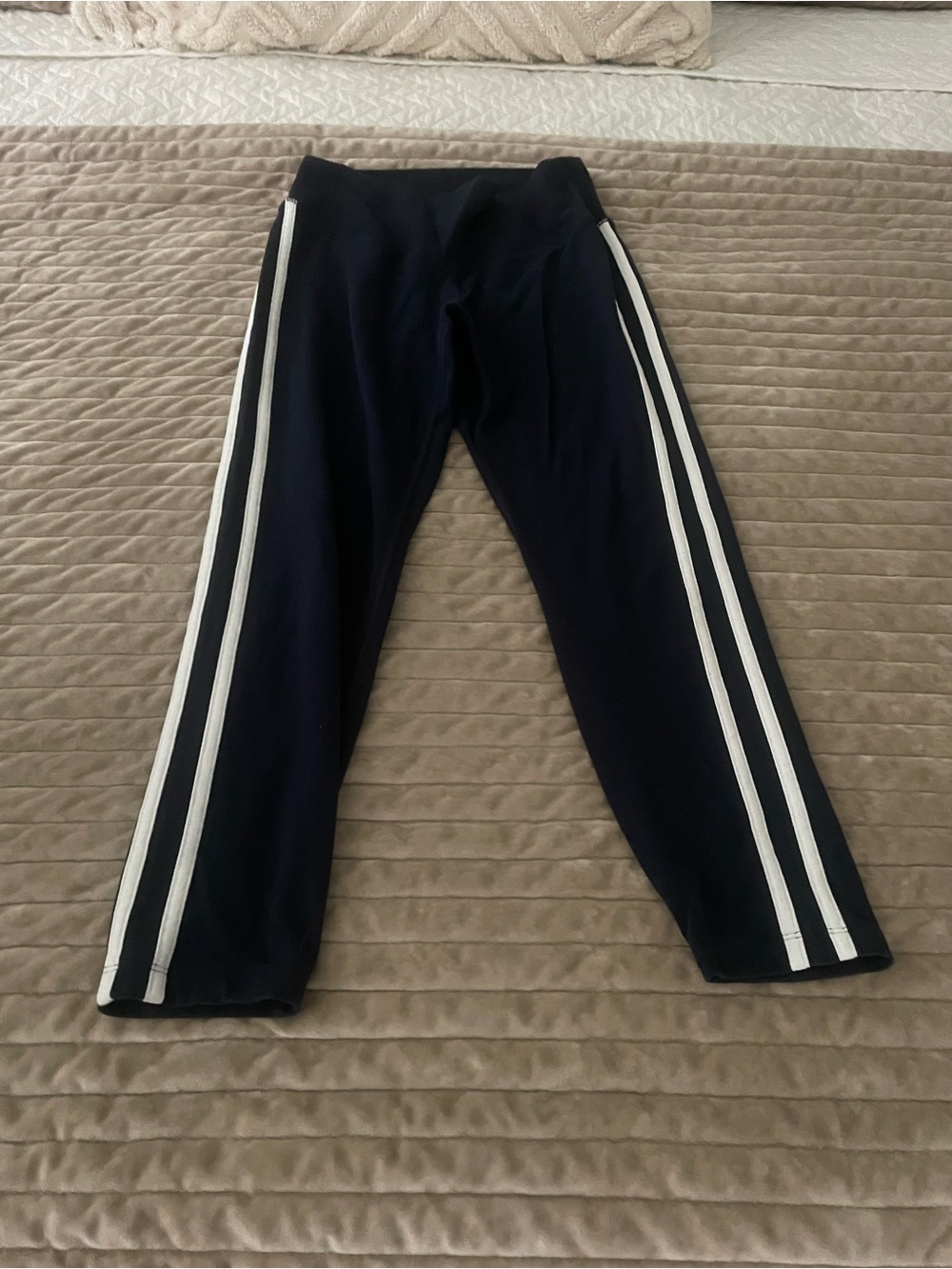 Navy Athletic Pants with White Side Stripes